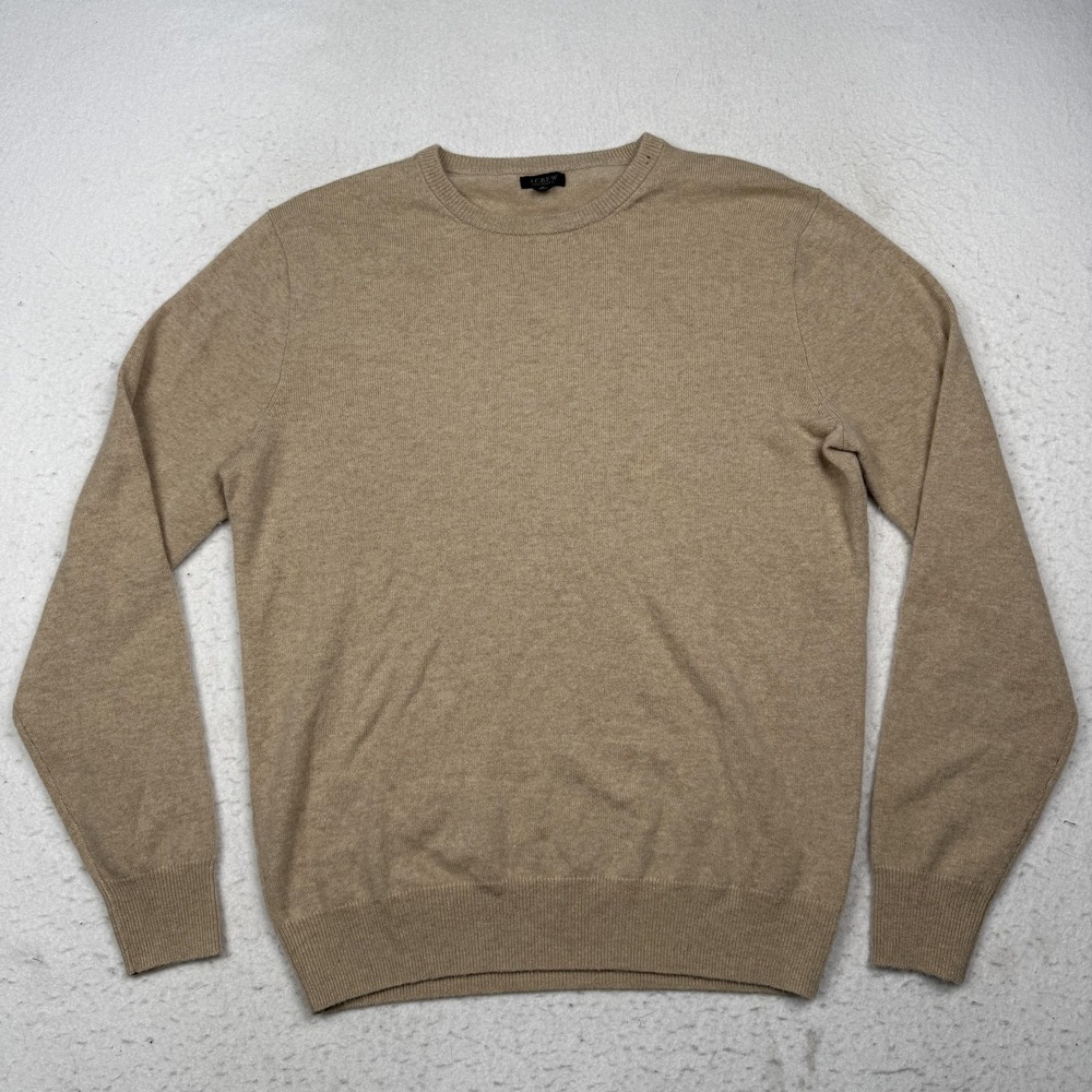 J Crew Sweater Mens Medium Beige 100% Cashmere Crewneck Knit Pullover Classic
